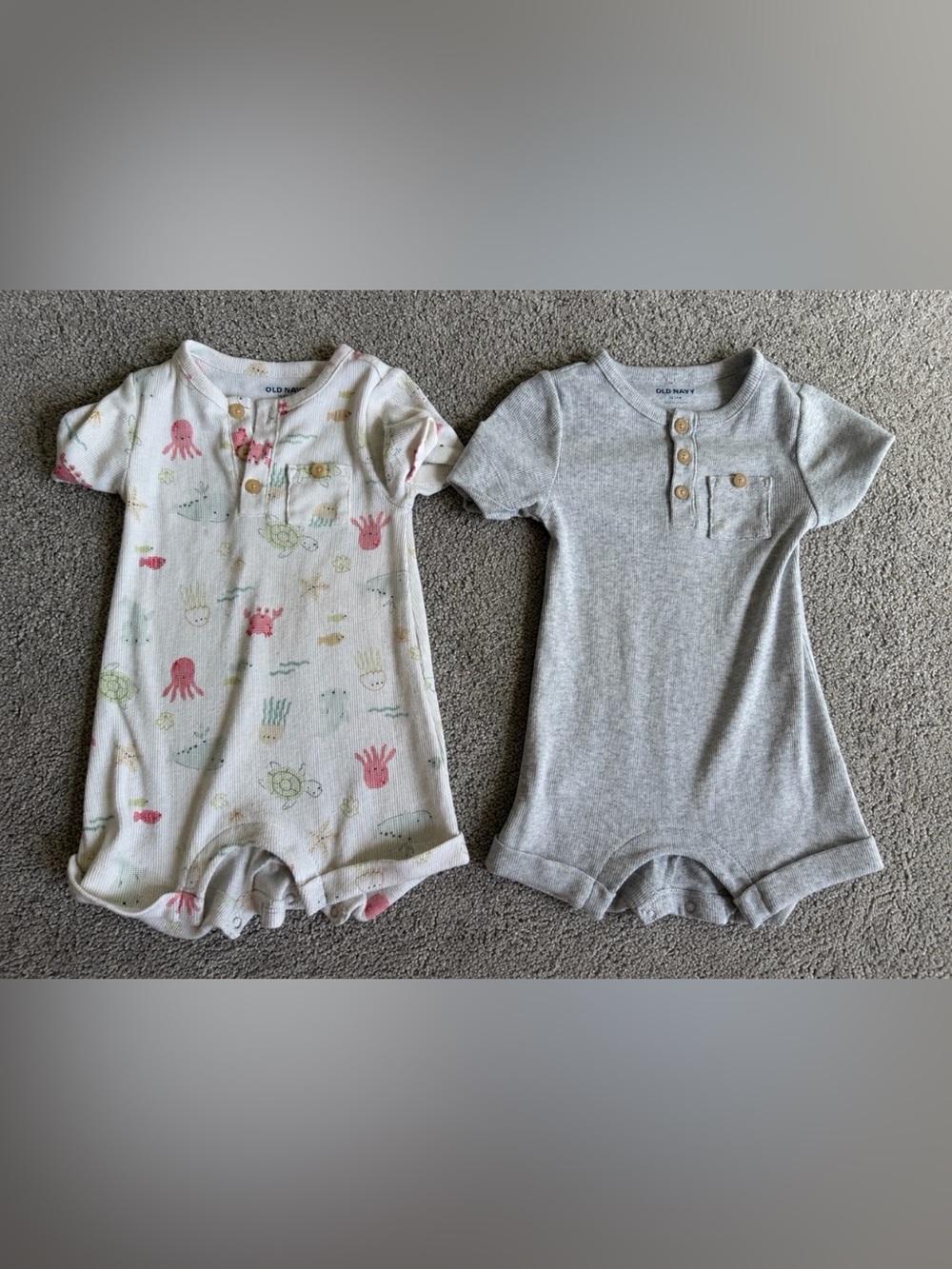 Old Navy Toddler One-Piece Romper Set - White Print & Light Gray